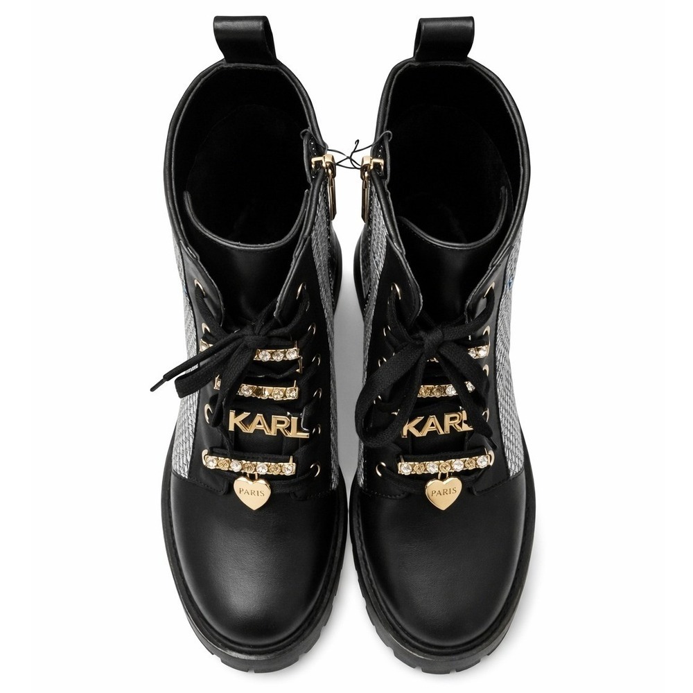 Karl Lagerfeld Paris Mela Embellished Combat Booties Women Black White Gold 11